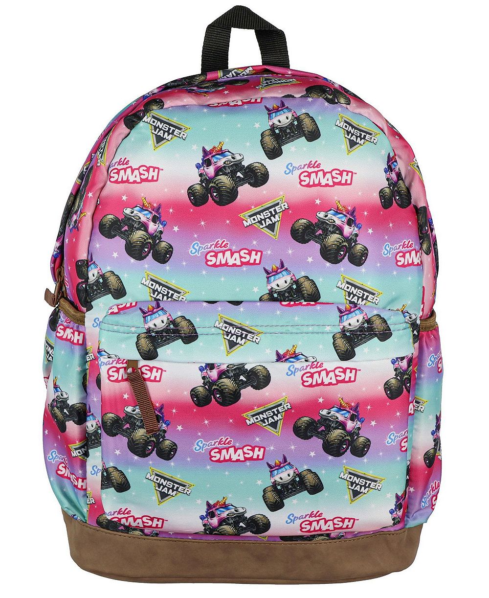 Monster Jam Backpack Sparkle Smash All Over Design 16 Inch Book Bag School