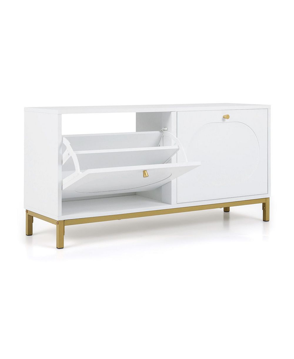 Slickblue Narrow Entryway Shoe Storage Bench with 2 Flip Drawers and Adjustable Shelves