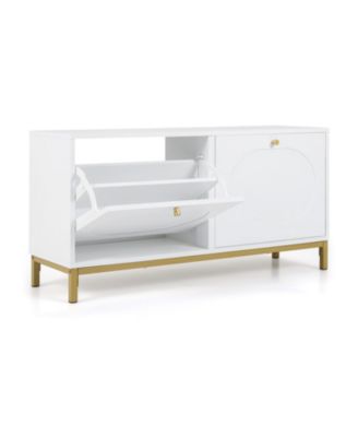 Slickblue Narrow Entryway Shoe Storage Bench with 2 Flip Drawers and Adjustable Shelves