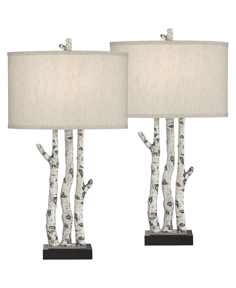 John Timberland White Forest 30 1/4" Tall Faux Birch Tree Large Farmhouse Rustic End Table Lamps Set of 2 Living Room Bedroom