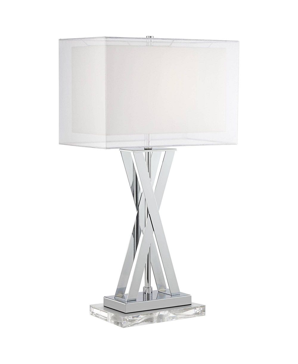 Настольная лампа Possini Euro Design Proxima Modern с акриловым основанием 28" Tall Chrome Sheer Outer Inner Rectangular Shade