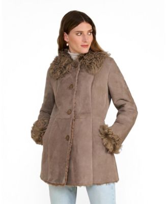 Furniq UK Women's Aubrey Taupe Shearling Coat