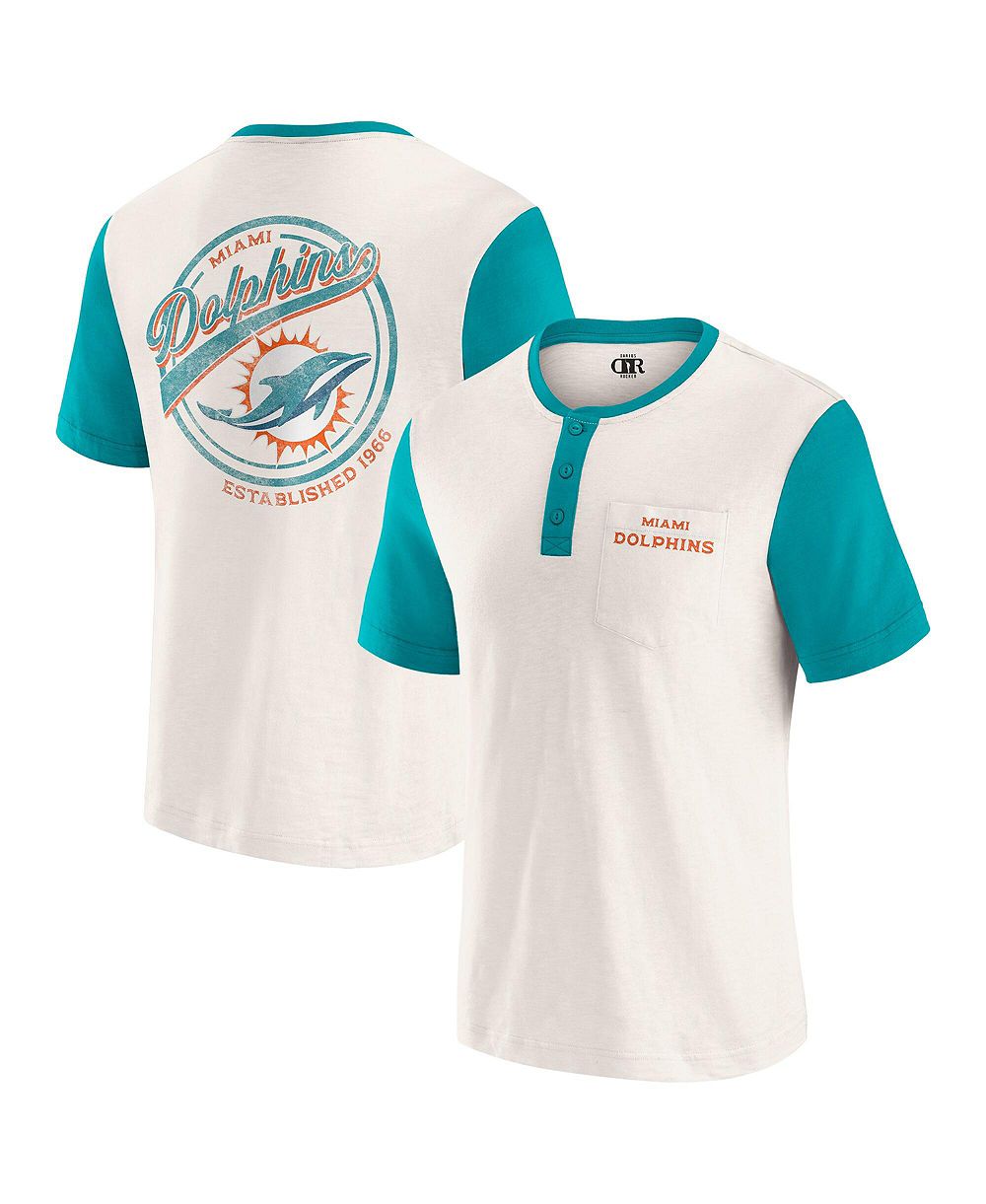 Darius Rucker Collection By Fanatics Men's Darius Rucker Collection by Cream Miami Dolphins Henley Color Block Slub Pocket T-Shirt