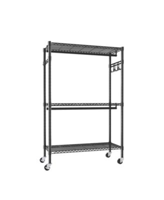 VIYET Rolling Garment Rack - 3-Tier Mobile Closet Organizer with Hanging Rods and Hooks