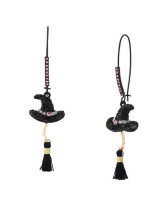 Betsey Johnson Faux-Stone Pretty Spooky Witchy Hat Broomstick Dangle Earrings