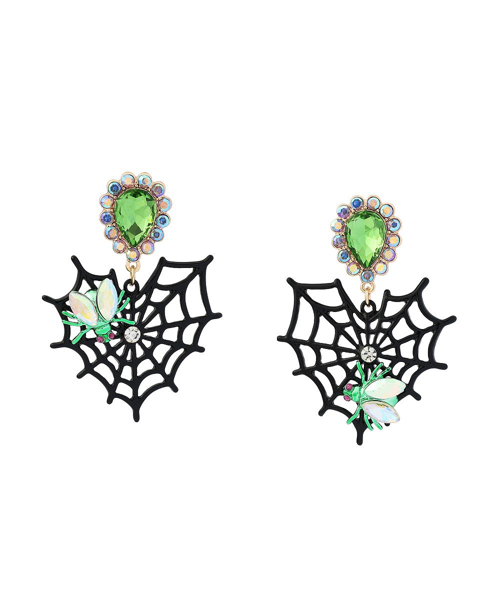 Серьги Betsey Johnson Faux-Stone Halloween Spiderweb Heart Drop