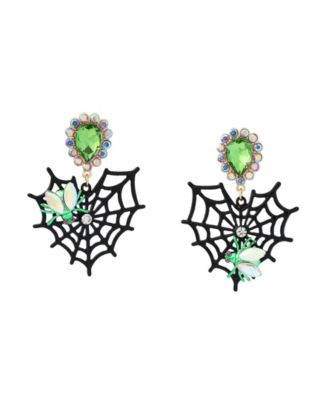 Серьги Betsey Johnson Faux-Stone Halloween Spiderweb Heart Drop
