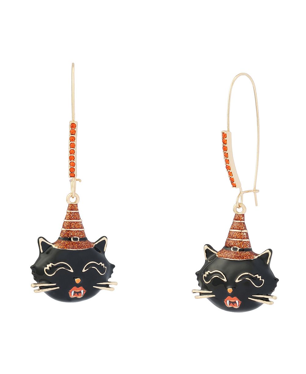 Серьги Betsey Johnson Faux-Stone Halloween Witchy Cat Dangle