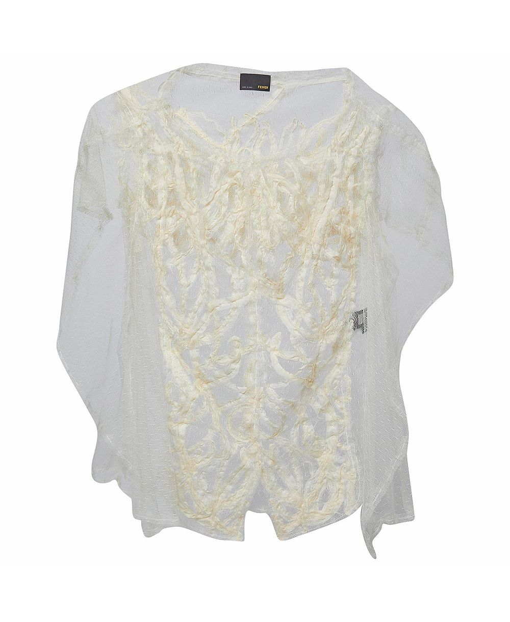 Pre-Owned Fendi Women's Sheer Tulle Cape Top with Textured Embroidery