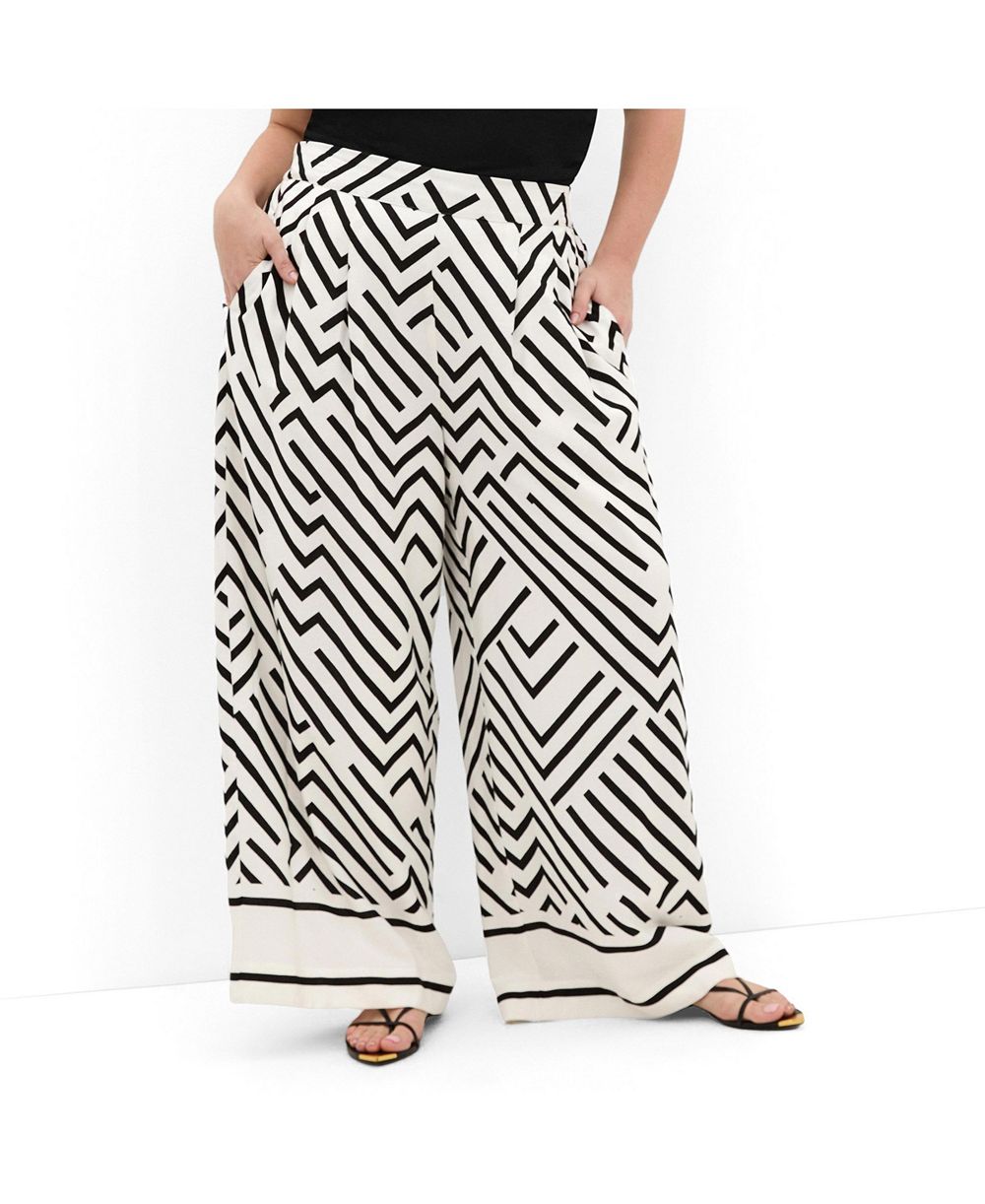 CITY CHIC Women's Plus Size Linear Border Print Wide Leg Pant