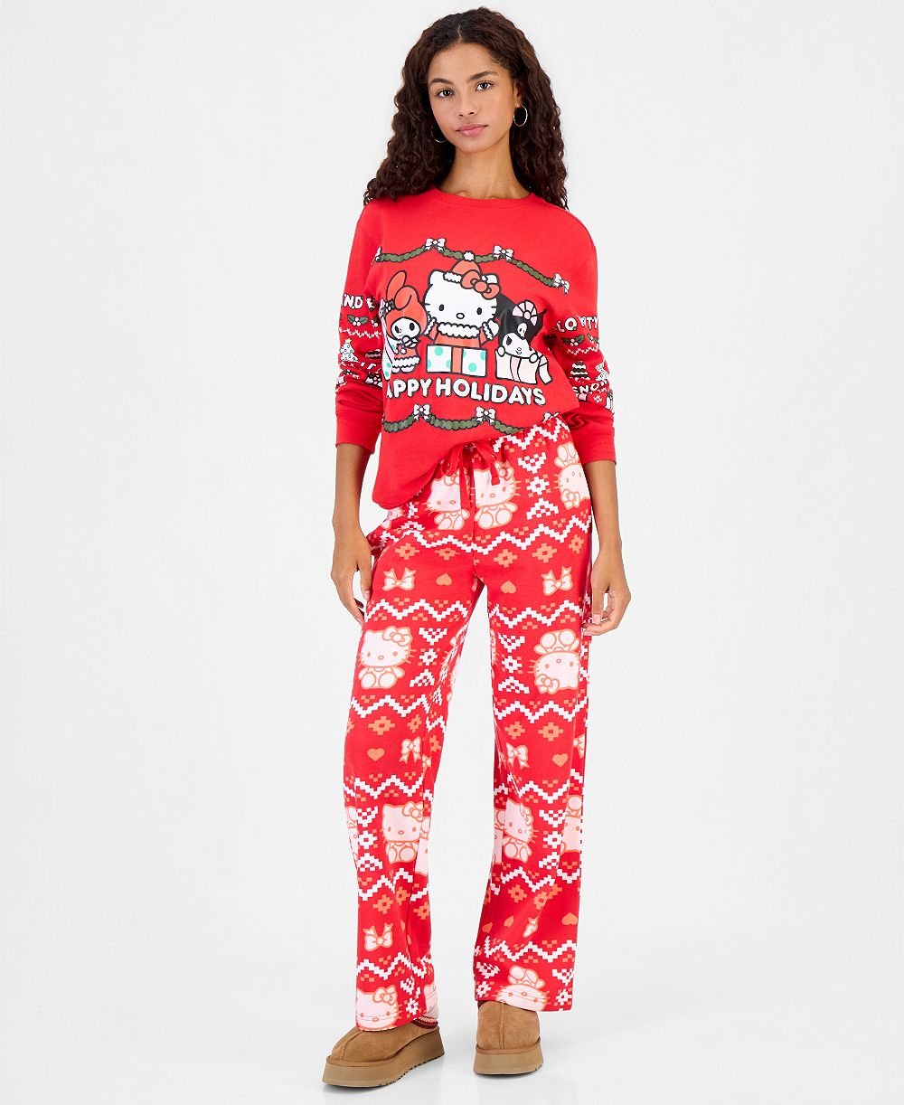 Sanrio Juniors' High-Rise Wide-Leg Holiday Pants