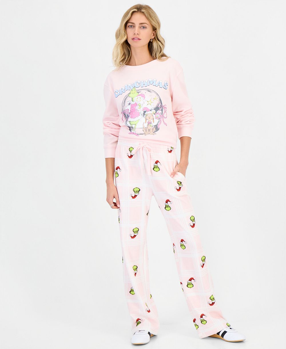 Hybrid Juniors' Grinch Xmas High-Rise Wide-Leg Pants
