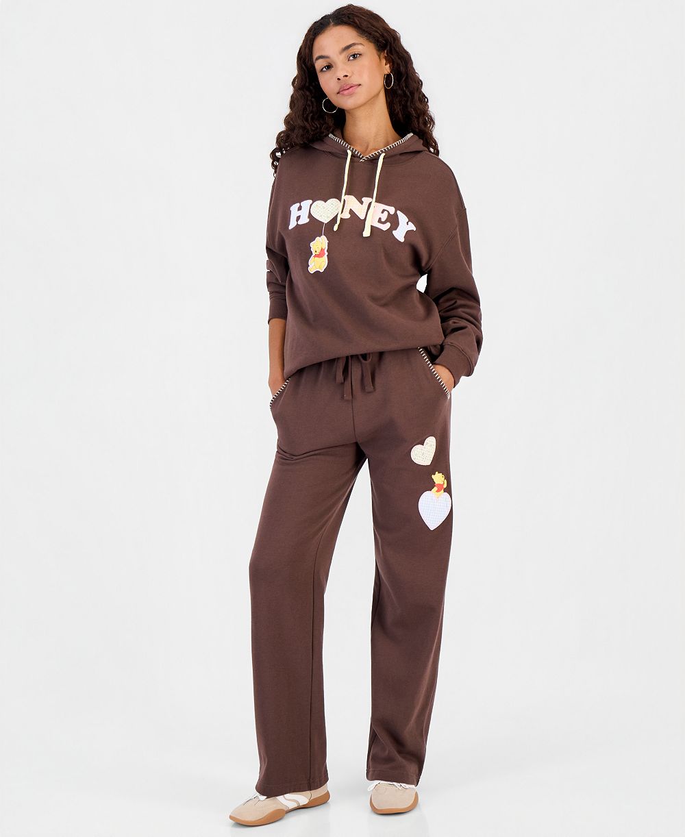 Disney Juniors' Pooh Honey Drawstring Wide-Leg Sweatpants