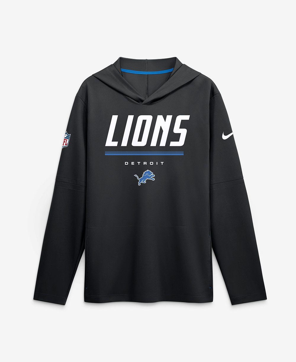 Мужская футболка Nike Black Detroit Lions Sideline Lightweight Long Sleeve Hooded Dri-FIT