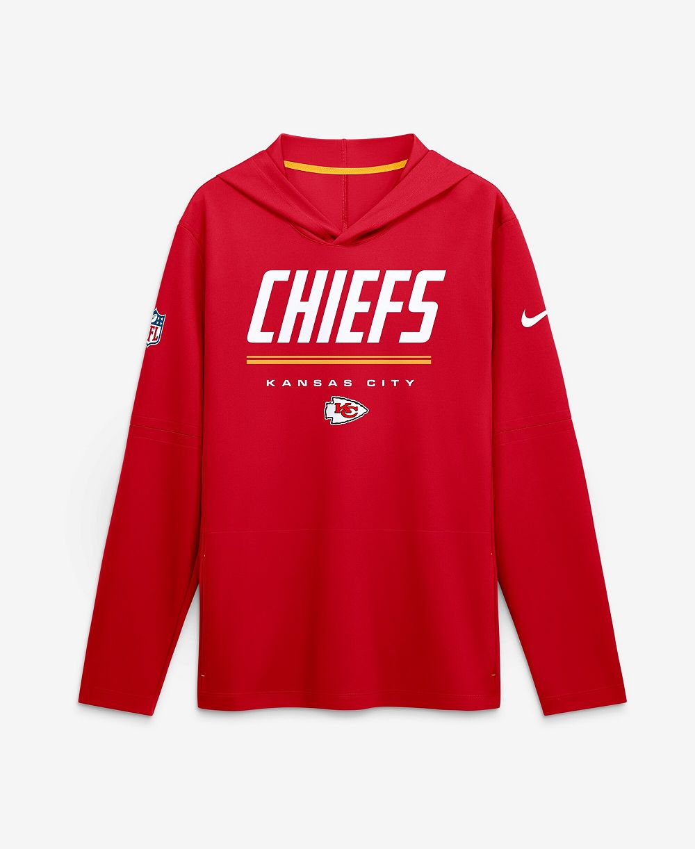 Nike Men's Red Kansas City Chiefs Sideline Lightweight Long Sleeve Hooded Dri-FIT T-Shirt