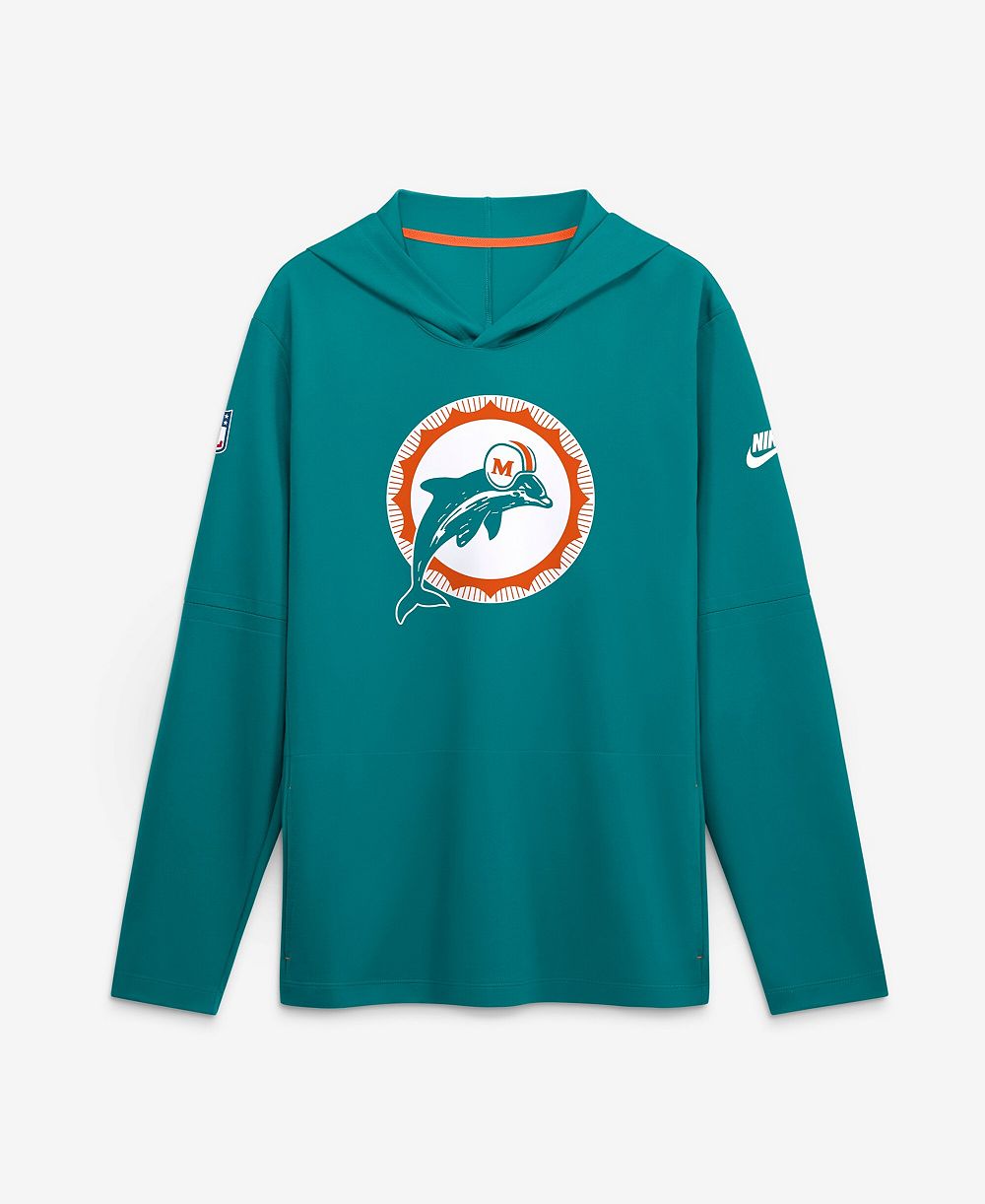 Nike Мужская голубая футболка Nike Miami Dolphins Sideline Dri-FIT Long Sleeve Hooded