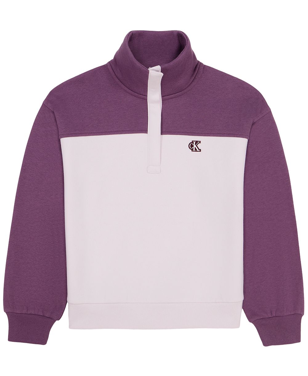 Calvin Klein Girls' 7-16 Color-Block Snap-Placket Stand-Collar Fleece Pullover Jacket