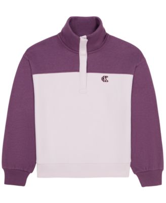 Calvin Klein Girls' 7-16 Color-Block Snap-Placket Stand-Collar Fleece Pullover Jacket