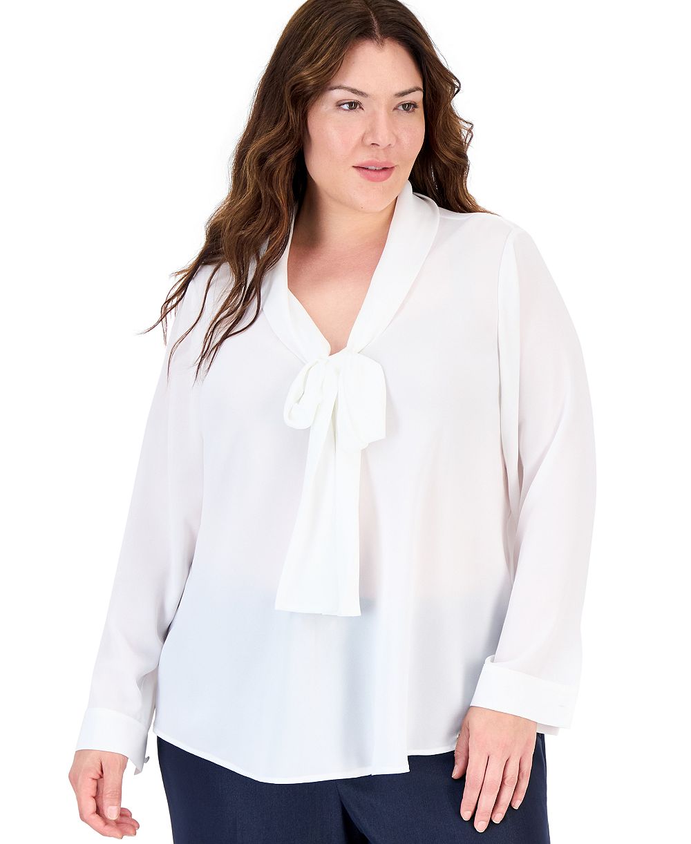 Женская блуза Tahari Plus Size с длинным рукавом и галстуком-бабочкой