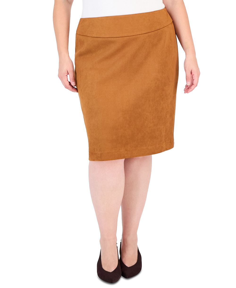 Tahari Plus Size High-Waisted Faux Suede Skirt