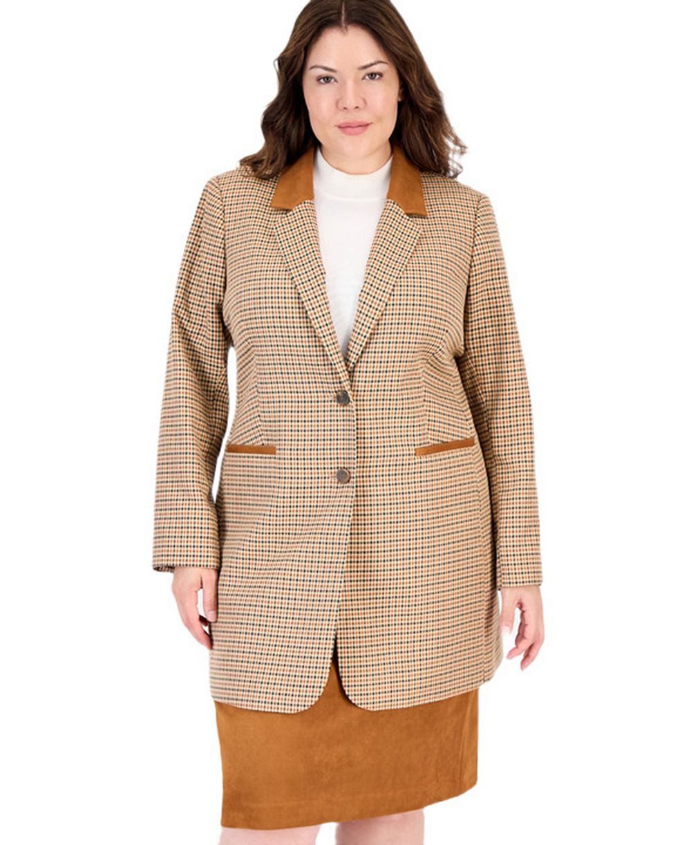Tahari Plus Size Plaid Long-Sleeve Blazer
