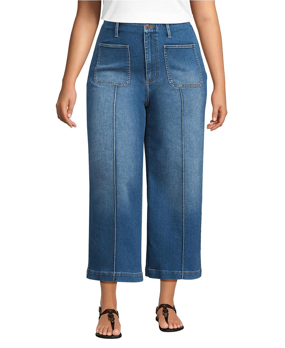 Lands' End Women's Recover Denim High Rise Patch Pocket Extra Wide Leg Crop Jeans