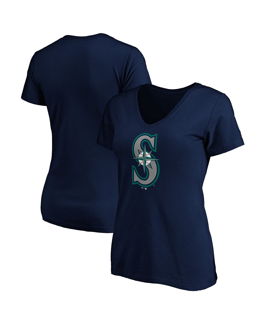Женская V-образная футболка Logo Athletic Navy Seattle Mariners с логотипом