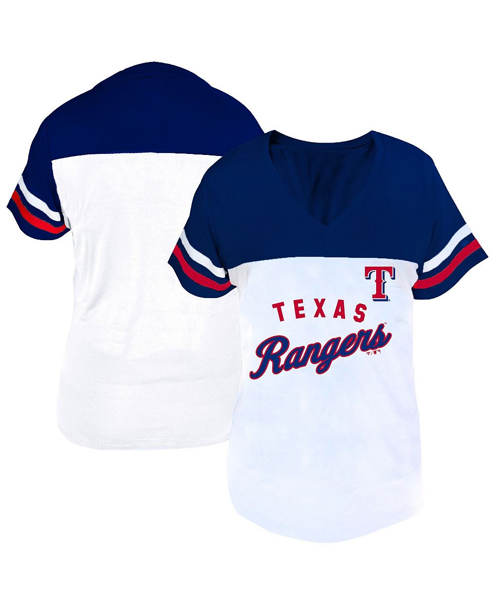 Женская футболка Fanatics White/Royal Texas Rangers Plus Size Two-Stripe V-Neck