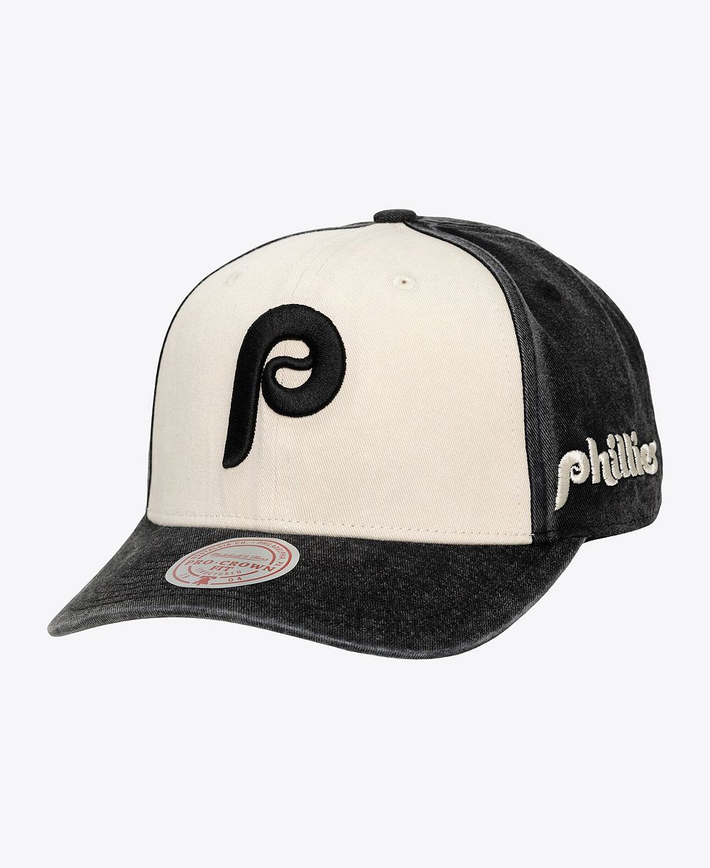 Mitchell & Ness Мужская и Женская кепка Philadelphia Phillies Snow Block Pro Crown Adjustable Hat, Cream/Black