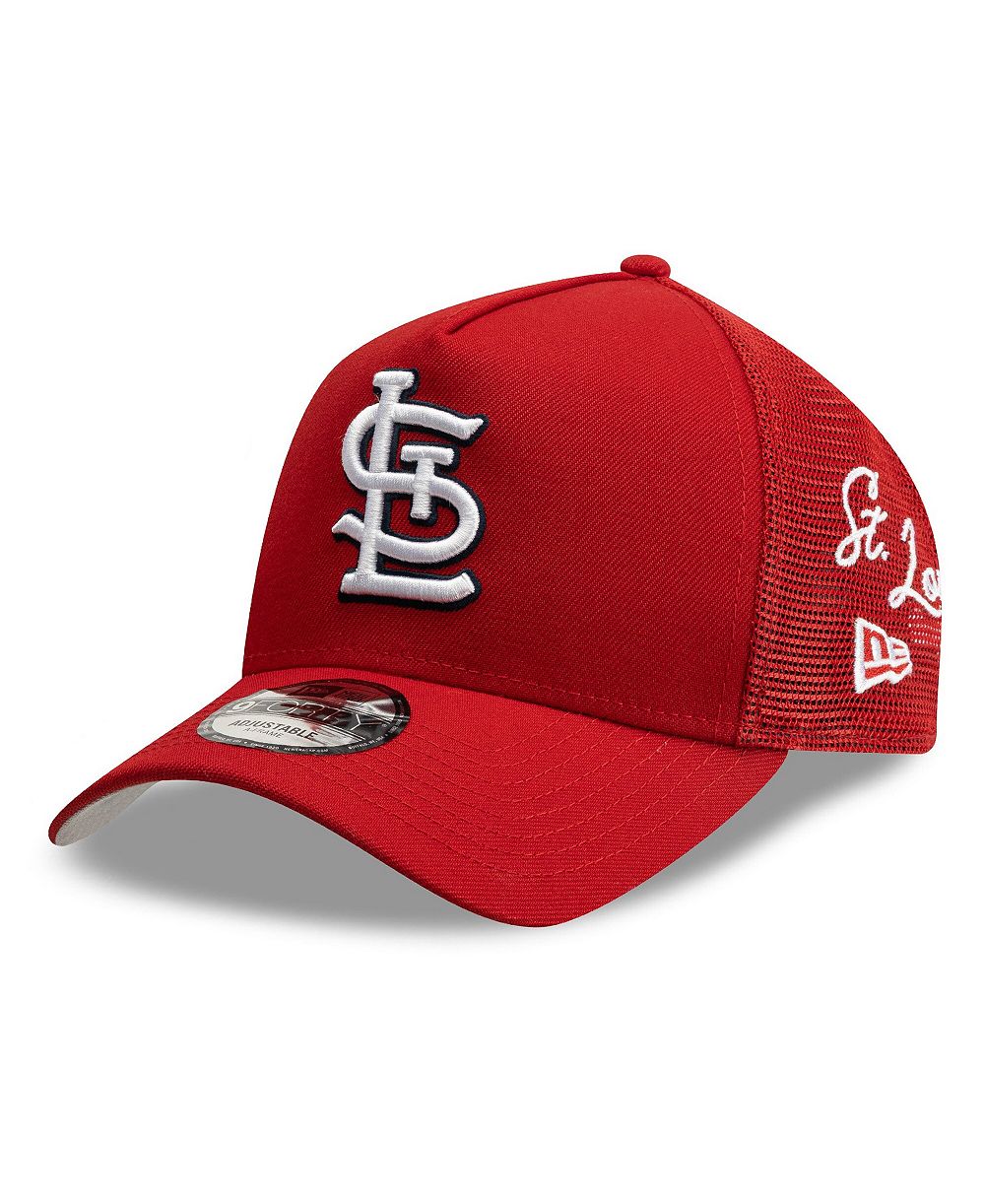 Мужская бейсболка New Era Red St. Louis Cardinals Side Script 9FORTY A-Frame Trucker Adjustable