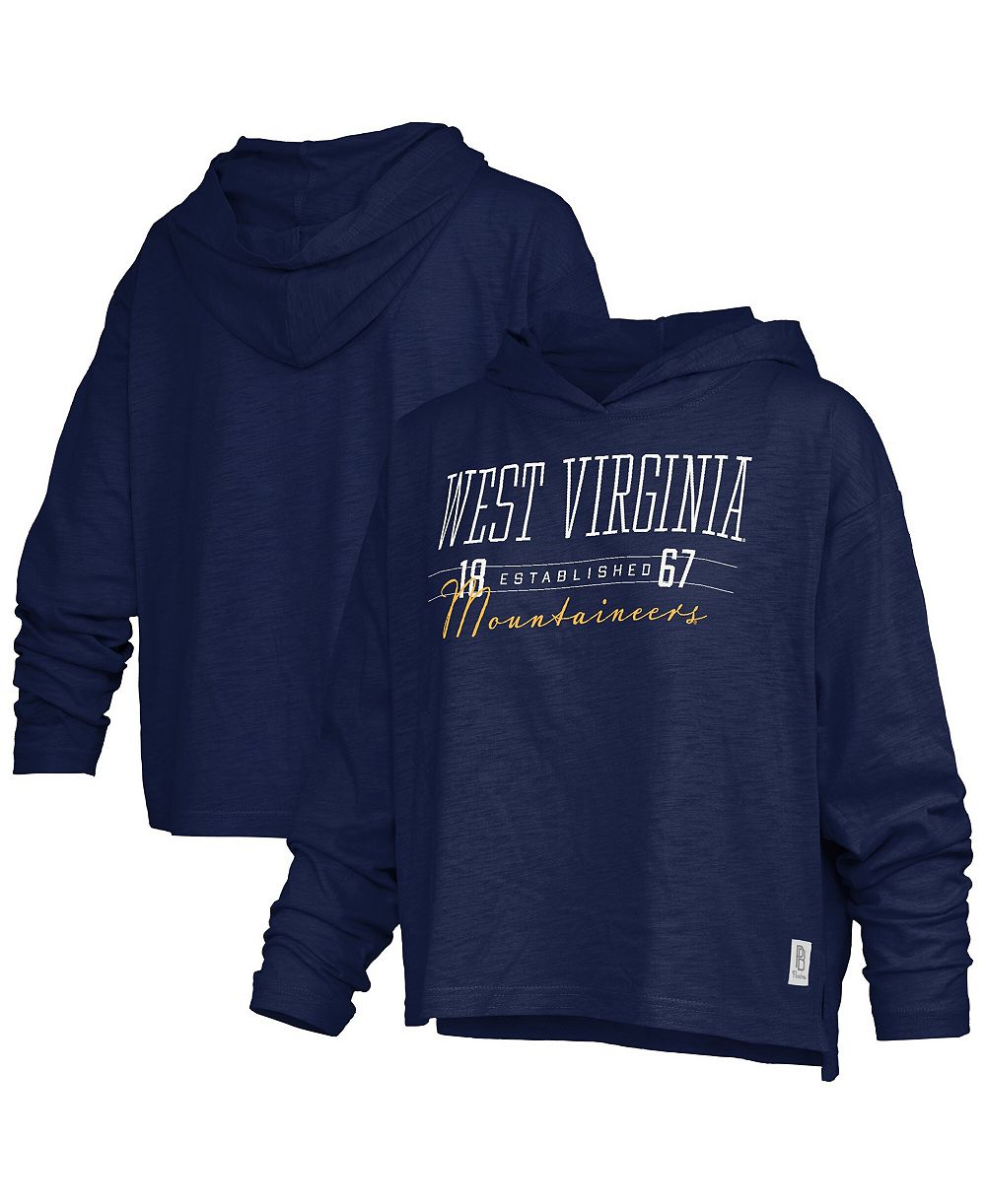 Женское худи Pressbox West Virginia Mountaineers Castillo Slub длиной по талию с длинным рукавом темно-синего цвета