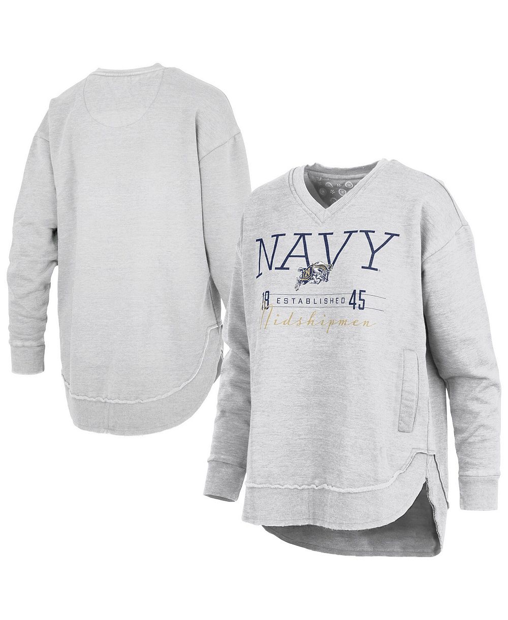 Pressbox Women's Heather Gray Navy Midshipmen Marcus East Hall Poncho V-Neck Sweatshirt