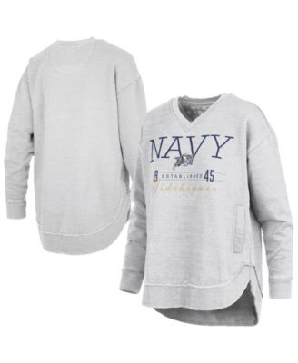 Pressbox Women's Heather Gray Navy Midshipmen Marcus East Hall Poncho V-Neck Sweatshirt