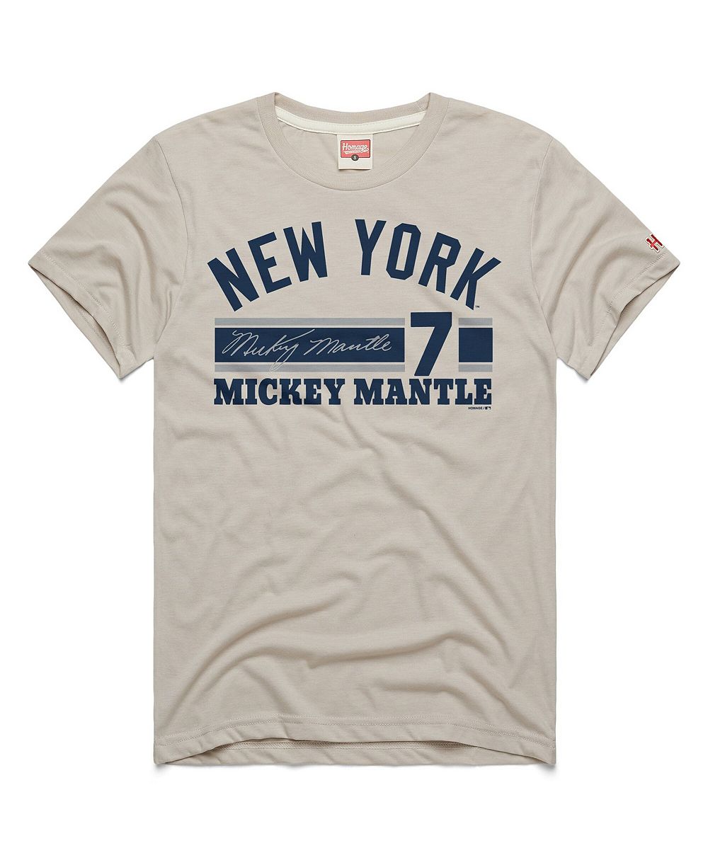 Мужская футболка Homage Mickey Mantle Stone New York Yankees Signature Name & Number Tri-Blend