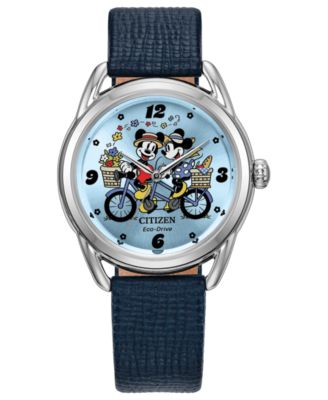 Citizen Women's Mickey and Minnie in Tandem Navy Leather Strap Watch 36mm