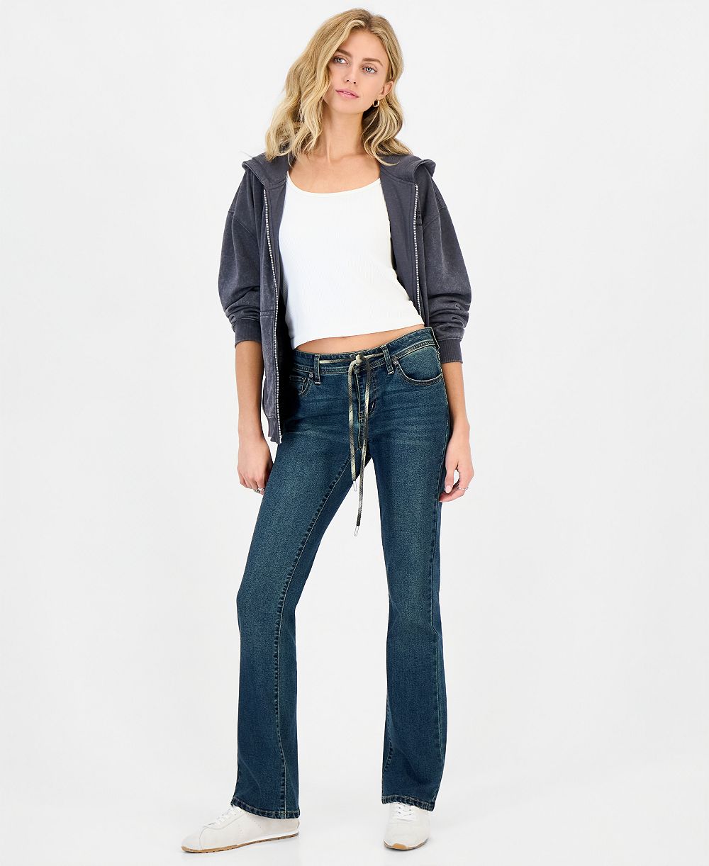 Dollhouse Juniors' Plaid Inner Drawstring Bootcut Jeans