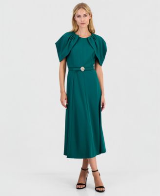 Женское платье Anne Klein с капюшоном, открытыми плечами и рукавами каплевидной формы из скреб-крепа