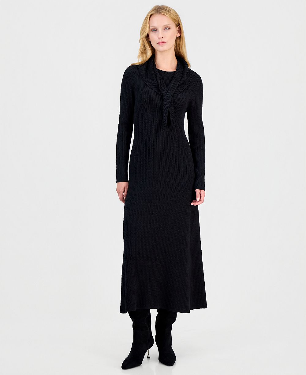 Anne Klein женское миди-платье А-силуэта с круглым вырезом и кабельной вязкой