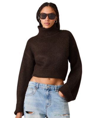 Steve Madden Женский Adelaide Oversized Cropped Ribbed-Knit Long-Sleeve Turtleneck Sweater
