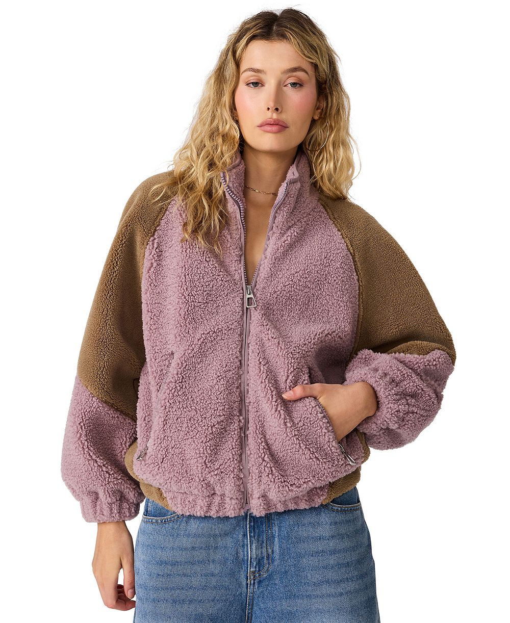 Steve Madden Women's Nina Colorblock Sherpa Stand Collar Jacket