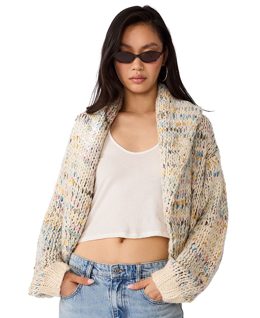 Steve Madden Women's Enid Shawl-Collar Open-Front Space-Dyed Cardigan Sweater