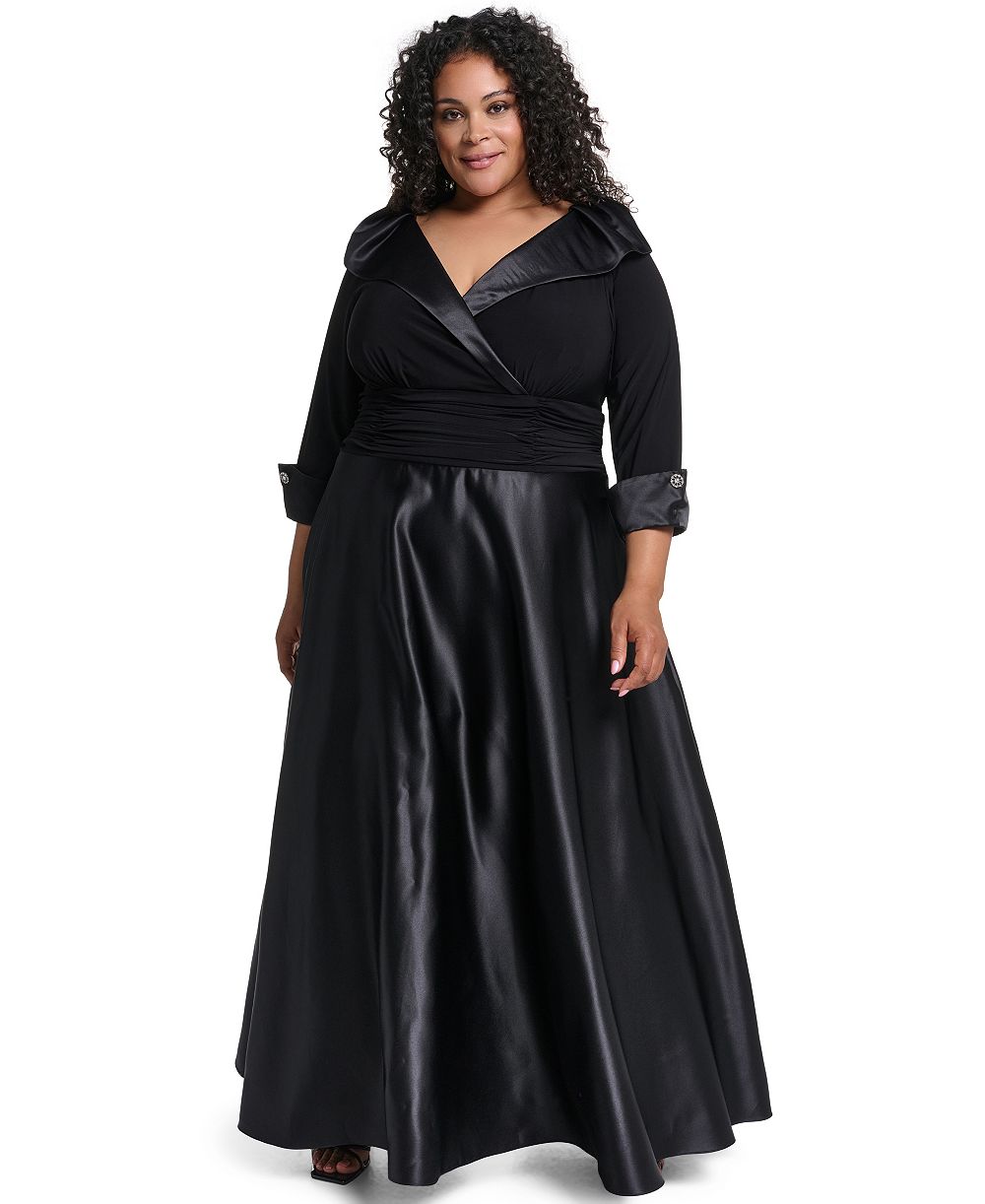 Женское сатиновое платье Jessica Howard Plus Size V-Neck с декором из страз на манжетах 3/4
