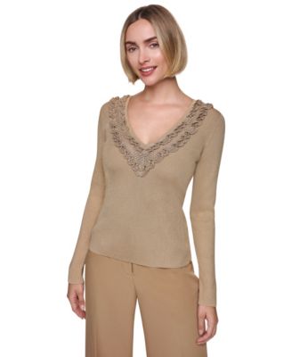 Sonia Rykiel Women's V-Neck Ruffle-Detail Fitted Pullover