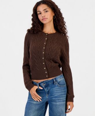 Hooked Up by IOT Juniors' Cable-Knit Crew-Neck Cardigan