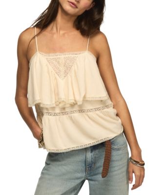 Женский топ Lucky Brand Square Neck Lace-Trim Ruffle