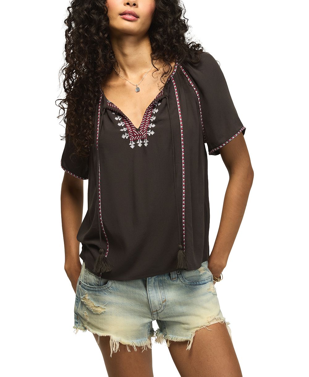 Женский топ Lucky Brand с вышивкой с коротким рукавом