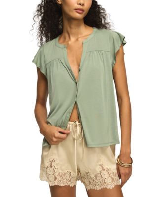 Lucky Brand женский топ с воланами и пуговицами Sandwash Flutter-Sleeve