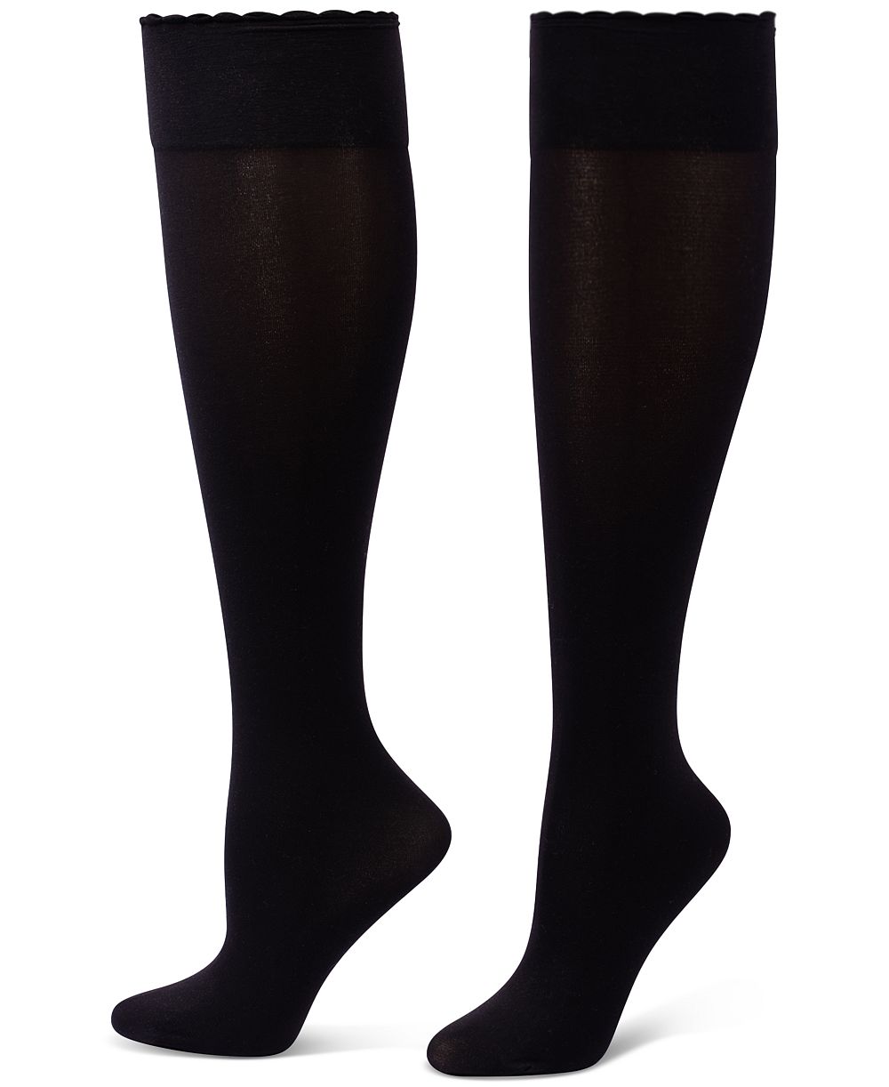 Hue Women's Compression Opaque Scalloped-Edge Knee-High Socks, 3-Pack