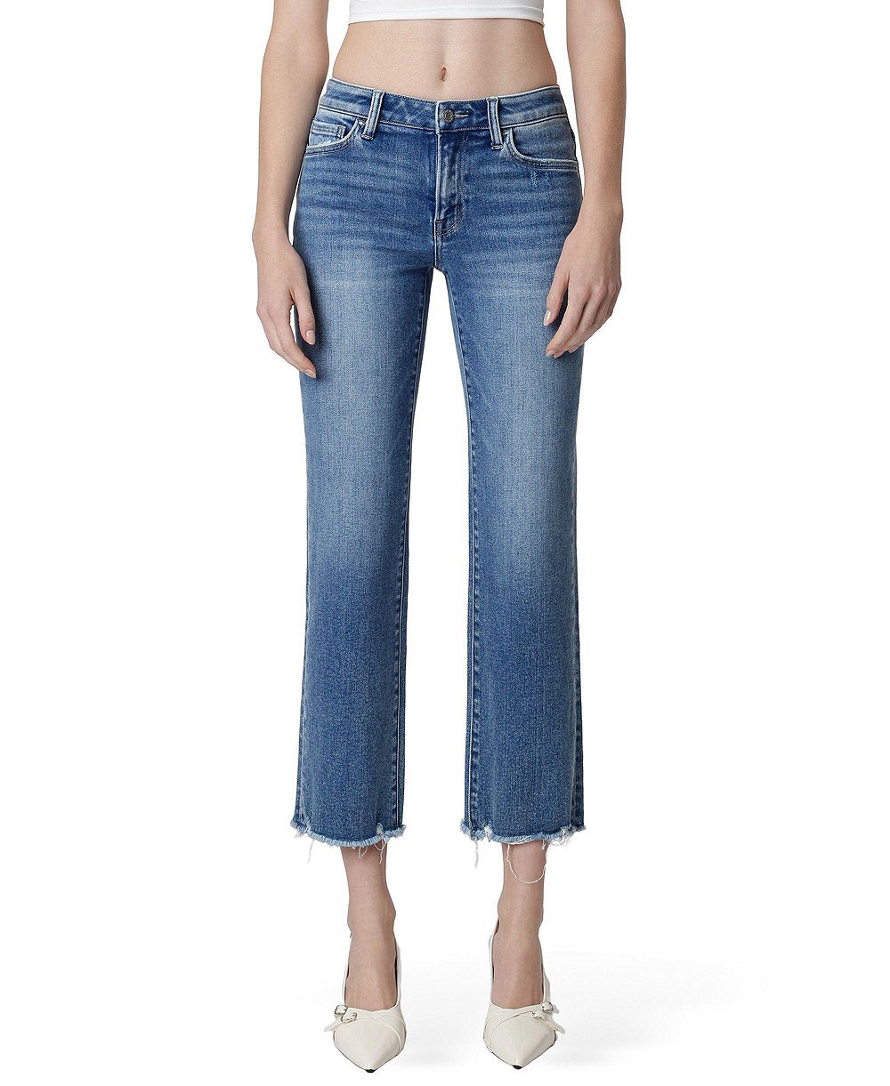Vervet Women's Mid Rise Distressed Hem Crop Straight Jeans