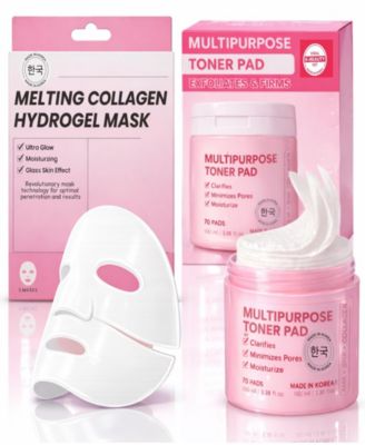 Lovery Korean Beauty and Skincare Glass Skin Renewal Set with Collagen Hydrogel Masks and Multipurpose Toner Pads